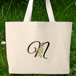 Grand Tote Bag Monogramme classique N fleur rouge blanc cadeau po