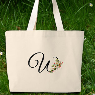 Grand Tote Bag Monogramme classique W fleur rouge blanc cadeau po