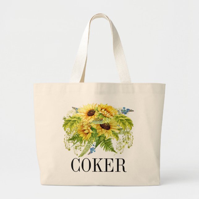 Grand Tote Bag Monogramme de tournesol Fourre-tout (Devant)