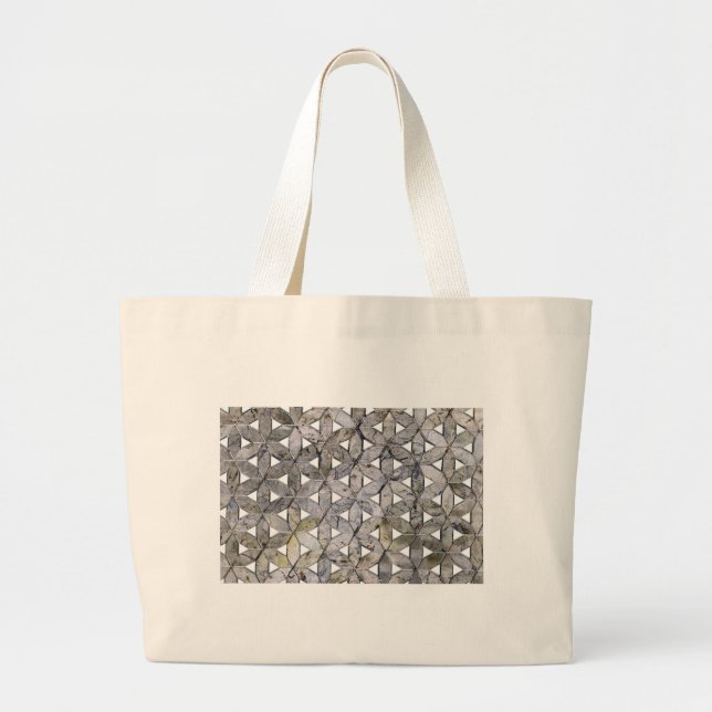 Grand Tote Bag Mosaïque de pierre grise naturelle, fleur de vie (Devant)