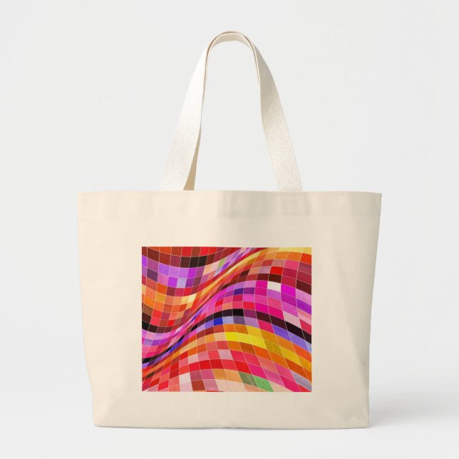 Grand Tote Bag Motif Carré psychédélique (Devant)