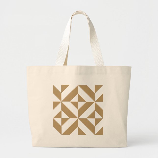 Grand Tote Bag Motif de cube géométrique Brown (Devant)