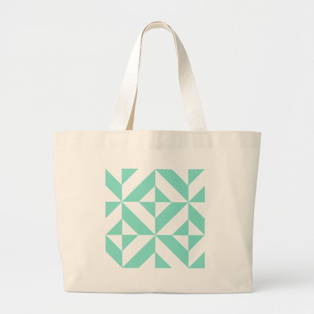 Grand Tote Bag Motif de cube géométrique vert Seafoam (Devant)