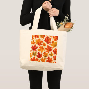 Grand Tote Bag Motif de feuilles d'érable d'automne Feuille rou