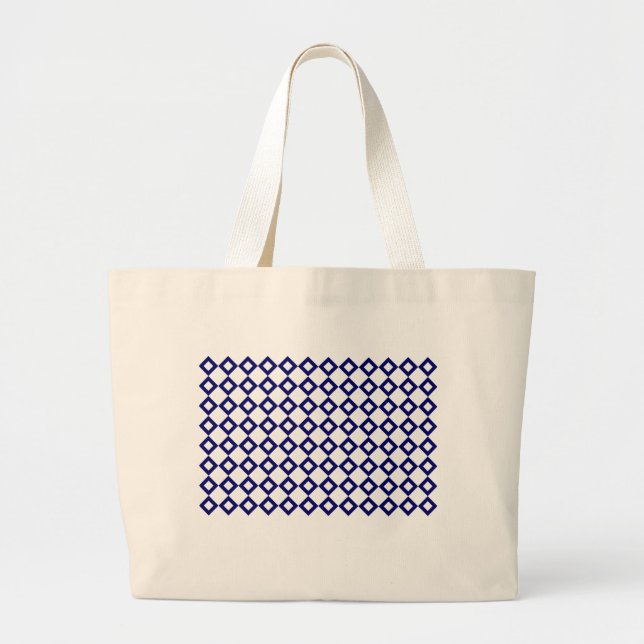 Grand Tote Bag Motif diamant blanc et marine (Devant)