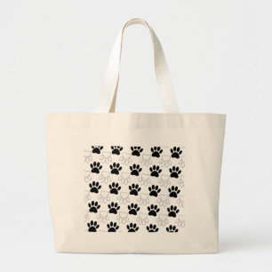 Grand Tote Bag Motif Empreinte de patte de chien noir et blanc