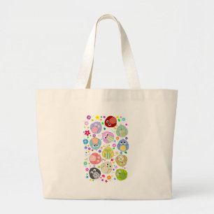 Grand Tote Bag Motif mignon de hiboux et de fleurs