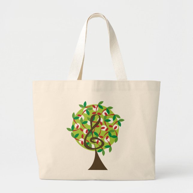 Grand Tote Bag Musical Treble Cherry Notes Arbre Whimsical Nature (Devant)
