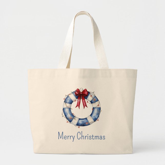 Grand Tote Bag Nautical Christmas Life Preserver With Bow (Devant)