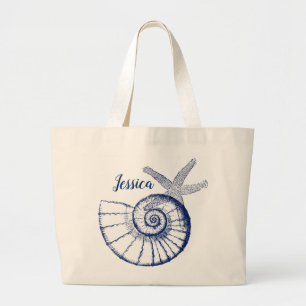 Grand Tote Bag Nautilus Seashell & Starfish Marine Life Custom