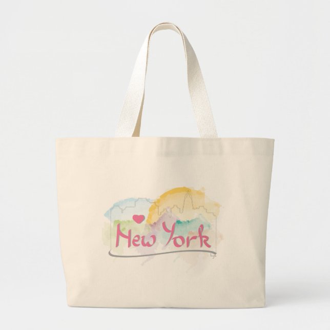 Grand Tote Bag New York Manhattan "Je t'aime" avec coeur rose (Devant)