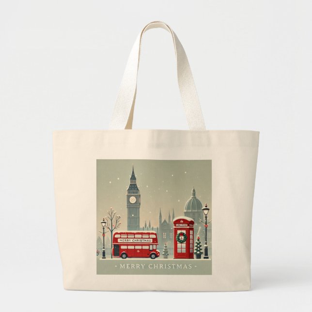 Grand Tote Bag Noël à Londres | Big Ben & Festive Londres (Devant)