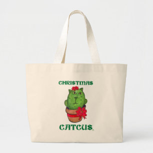 Grand Tote Bag Noël Catcus Vacances Cactus dessin animé