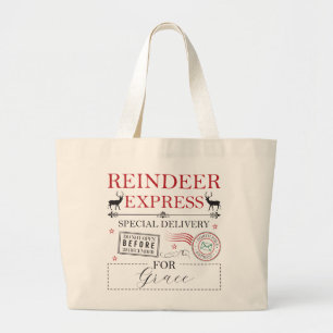 Grand Tote Bag Noël Nom Personnalisé Pôle Nord Renne