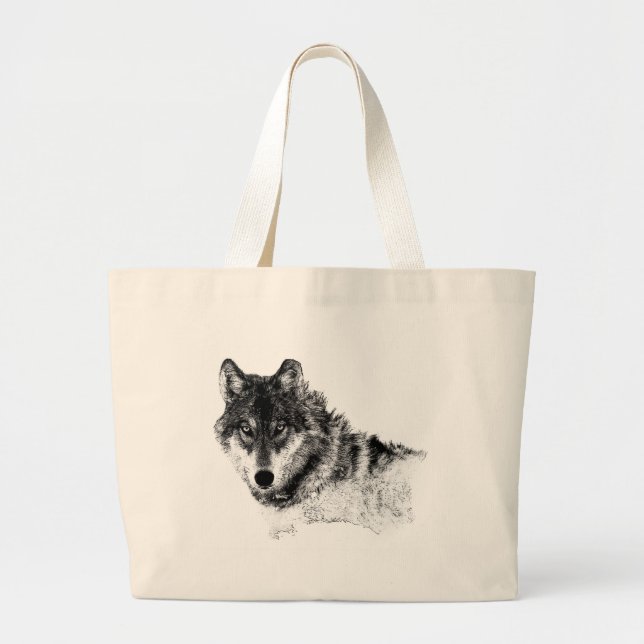 Grand Tote Bag Noir Blanc Inspiration Wolf Eyes (Devant)