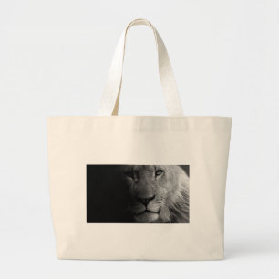 Grand Tote Bag Noir Blanc Motivation Leadership Lion Portrait
