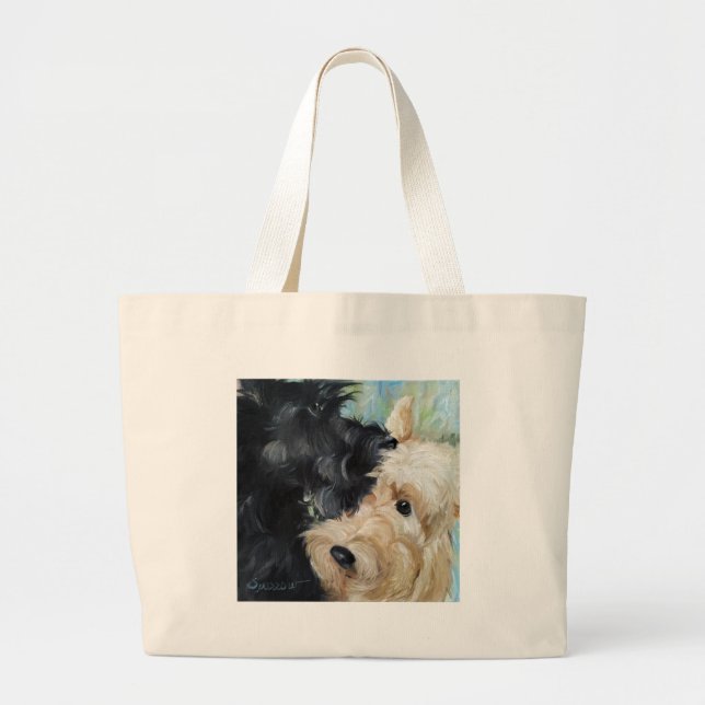 Grand Tote Bag Noir et art écossais blond comme les blés de (Devant)