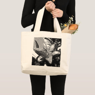 Grand Tote Bag noir et blanc abstrait formes modernes