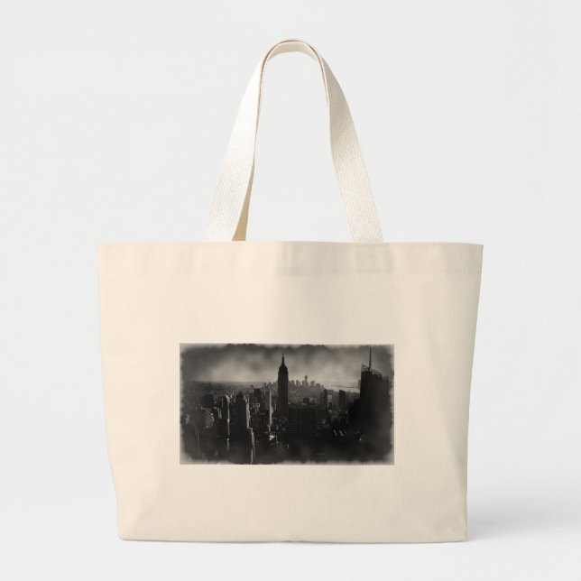 Grand Tote Bag Noir et blanc New York City (Devant)