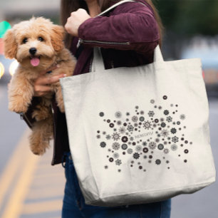 Grand Tote Bag Nom personnalisable Modèle floral noir et blanc