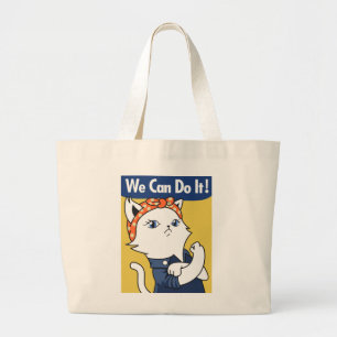 Grand Tote Bag Nous Pouvons Le Faire ! Chat blanc Rosie le Rivete