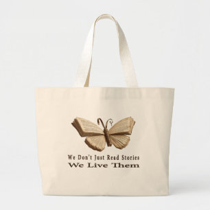 Grand Tote Bag Nous Vivons Histoires Livre Ancien Papillon