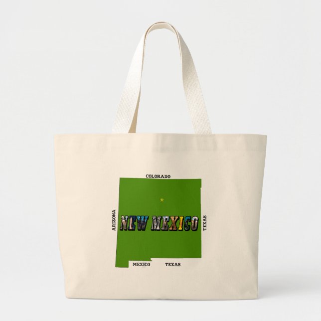 Grand Tote Bag Nouveau Mexique Plan Plan Texte Photo (Devant)