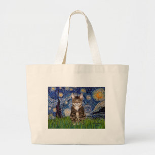 Grand Tote Bag Nuit étoilée - Tabby Tiger cat 30
