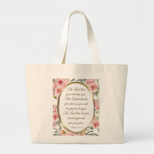 Grand Tote Bag Numéros 6:24-26 Le Seigneur vous bénisse Floral ro