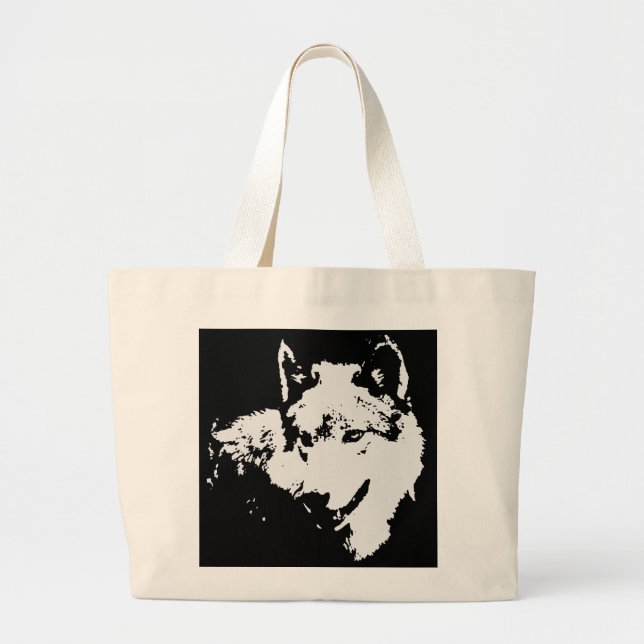 Grand Tote Bag Oeuvre de Loup noir et blanc (Devant)