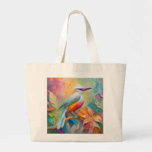 Grand Tote Bag Oiseau à poitrine rouge à bec rose
