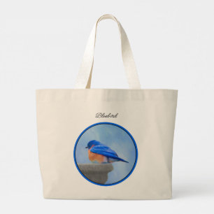 Grand Tote Bag Oiseau bleu de l'Est sur Birdbath Art original