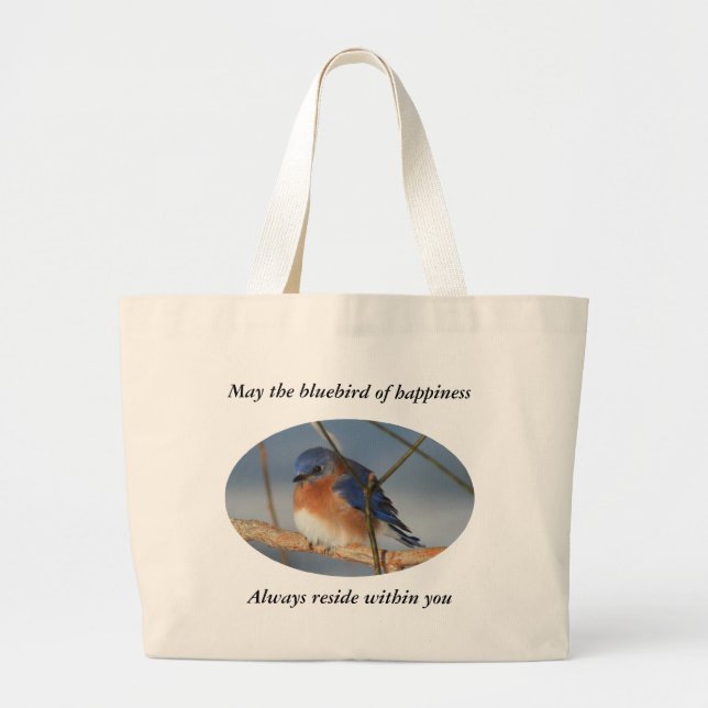 Grand Tote Bag Oiseau bleu de nature de bonheur (Devant)