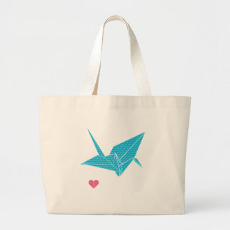 Grand Tote Bag oiseau d'origami avec le coeur