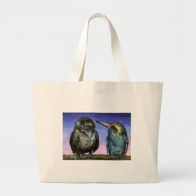 Grand Tote Bag Oiseau et corbeau de ronflement (Devant)