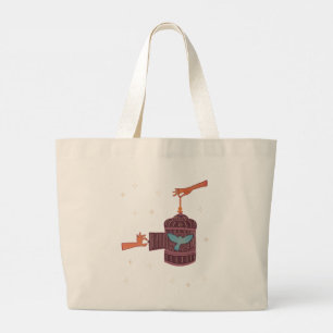 Grand Tote Bag Oiseau libre Cage à oiseaux   Art folklorique Main