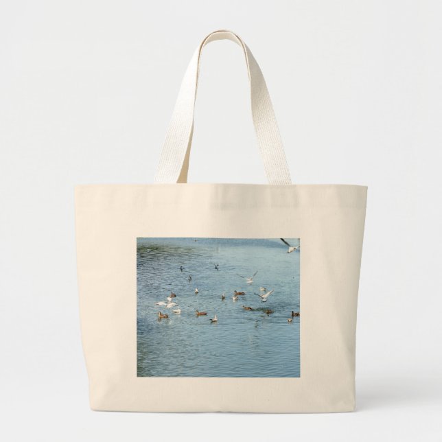 Grand Tote Bag Oiseaux Sur La Rivière D'Été (Devant)