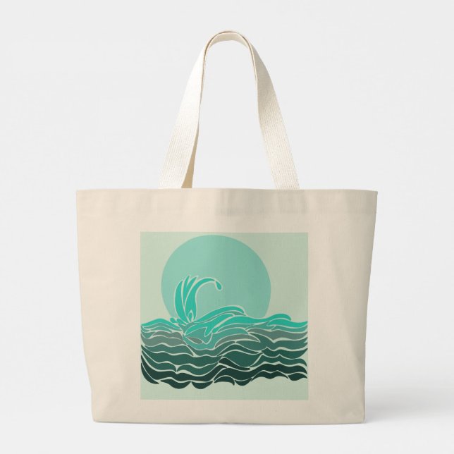Grand Tote Bag Ondes océaniques et coucher du soleil (Dos)