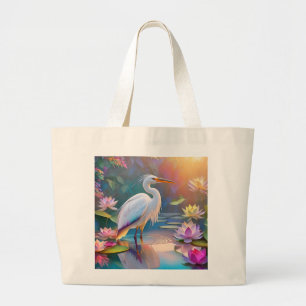 Grand Tote Bag Orange Billed White Heron Imaginaire Bird