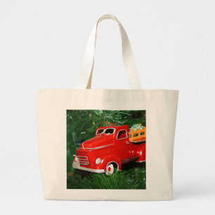 Grand Tote Bag Ornement de Noël de Camion Rouge