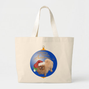 Grand Tote Bag Ornement de Noël Pékinois