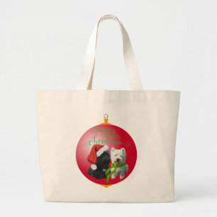 Grand Tote Bag Ornement de Noël Westie Scottie