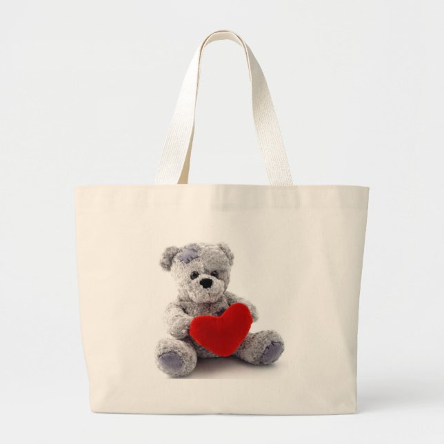 Grand Tote Bag Ours Gris Au Coeur (Devant)