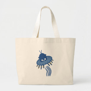 Grand Tote Bag OVNI octopique bleu Kawaii