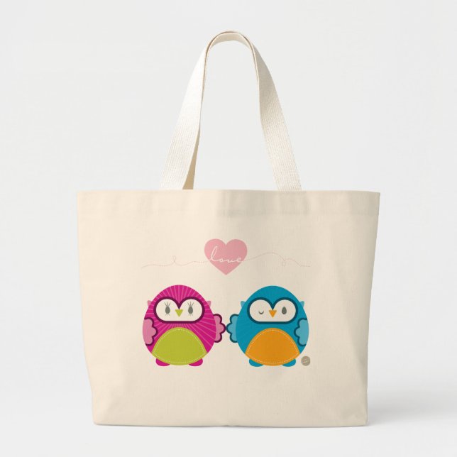 Grand Tote Bag OWL LOVE :: fille vive + garçon (Devant)