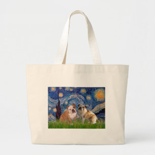 Grand Tote Bag Paire de Bulldog Anglais 2 - Nuit étoilée