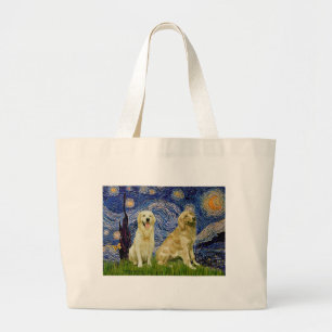 Grand Tote Bag Paire de Golden Retriever 3 - Nuit étoilée