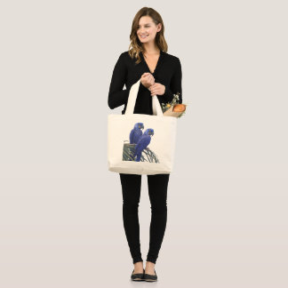 Grand Tote Bag Paire de perroquets bleus époustouflants dans la n