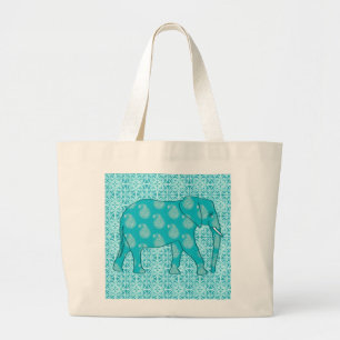 Grand Tote Bag Paisley éléphant - turquoise et aqua