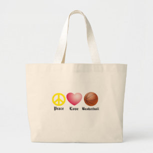 Grand Tote Bag Paix, amour, basket-ball